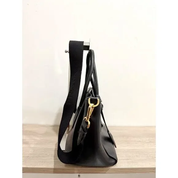 Prada Triangle Leather Medium Tote Shopper Handbag with Shoulder Strap Black - Picture 4 of 16